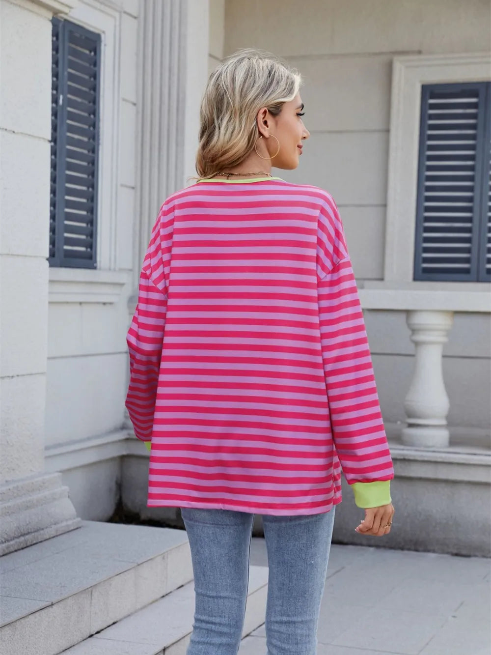 Lace-up Striped Long Sleeve T-shirt (4)