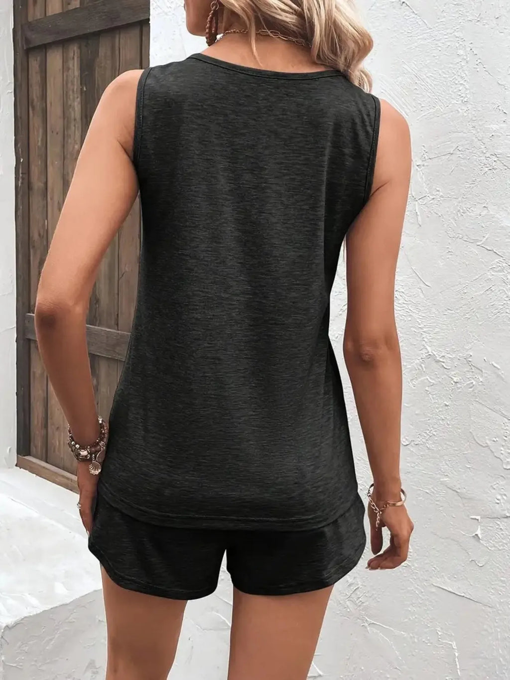 Casual Wide Strap Tank Top Shorts Set (9)