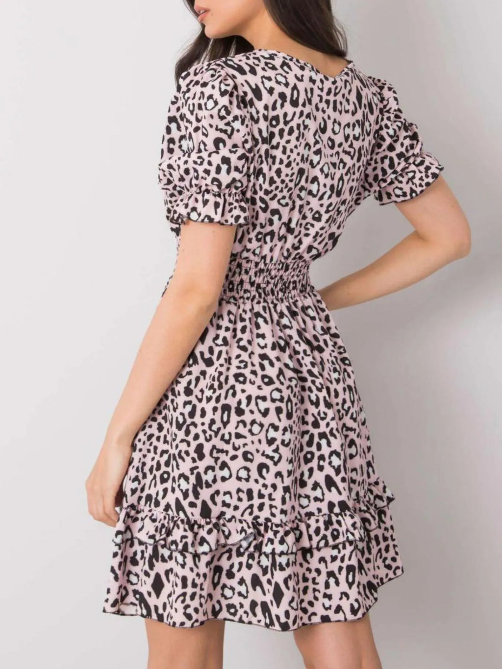 Leopard Print Tie Front Short Sleeve Mini Dress (11)