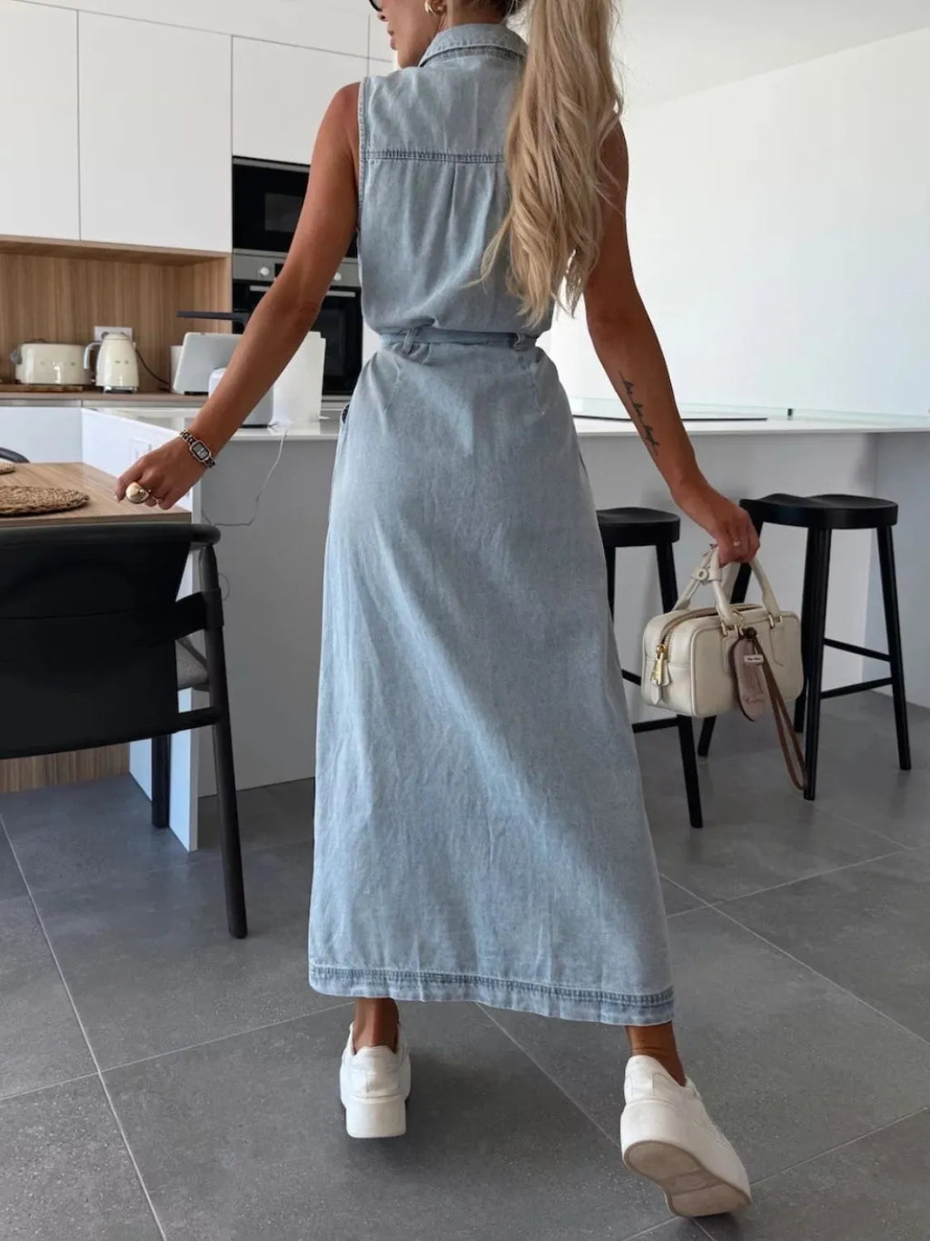 Button Front Sleeveless Denim Dress (13)