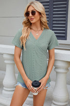 Eyelet Surplice Short Sleeve T-shirt (22)