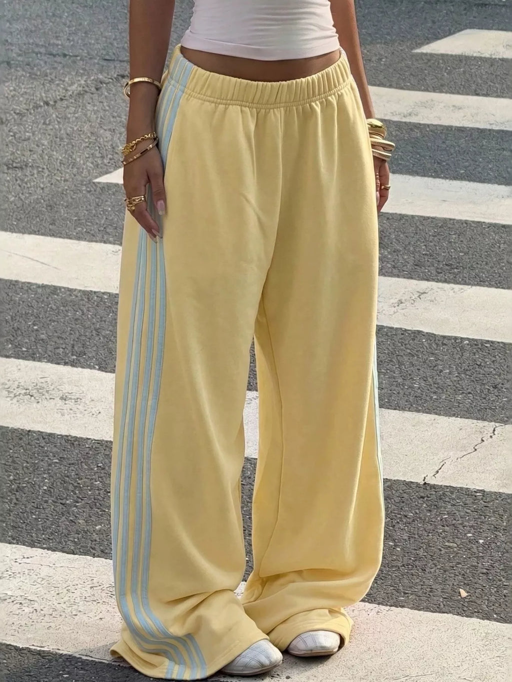 High-waisted Wide-leg Track Pants Side Stripes