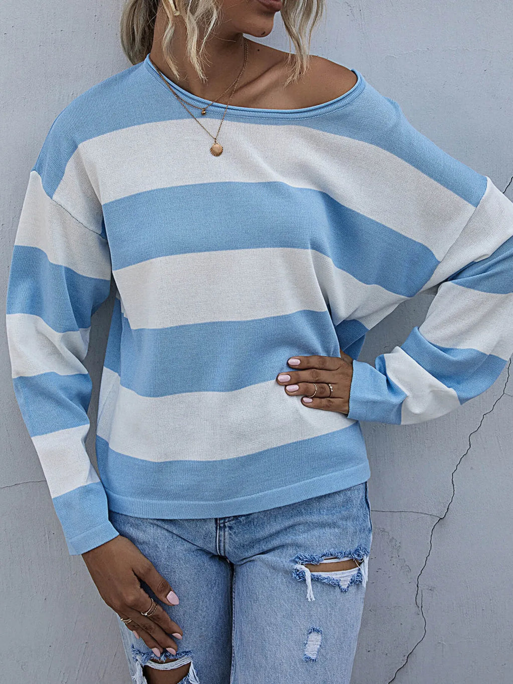 Striped Casual Long Sleeve Knit Top (2)