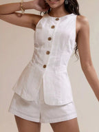Button-down Sleeveless Top Shorts Set (4)