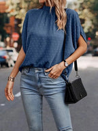 Swiss Dot Mock Neck Half Sleeve Blouse (11)