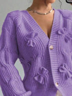 Bow Cable Knit V-neck Cardigan (14)