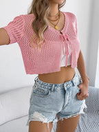 Crochet Heart Pattern Tie Front Cardigan (3)