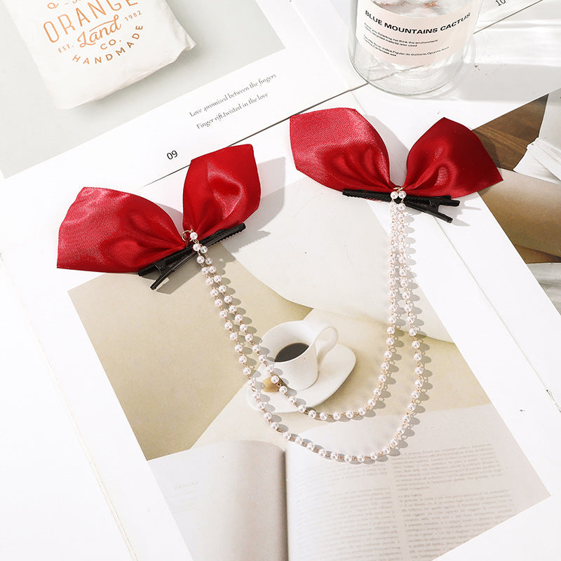 Bow Pearl Fringe Hair Clip variant CJST154063706FU