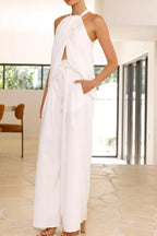 Halter Neck Top Wide Leg Pants Set (17)