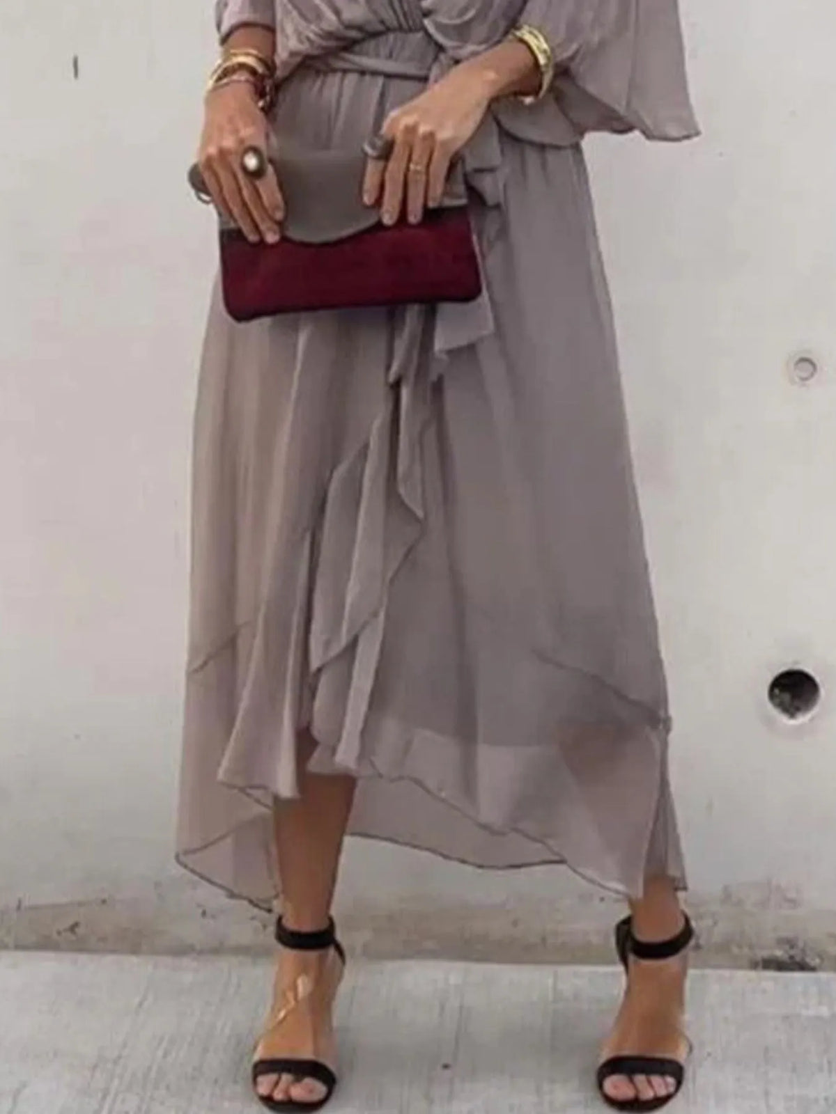 Full Size Flowy Tie Front Midi Dress Flutter Sleeves Plus (30)