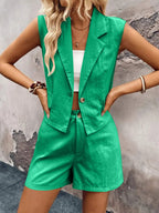 One Button Sleeveless Top Shorts Set (20)
