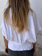 Full Size Smocked Hem V-neck Relaxed Fit T-shirt Plus (3)