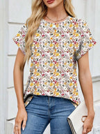 Printed Round Neck Short Sleeve Top (27)