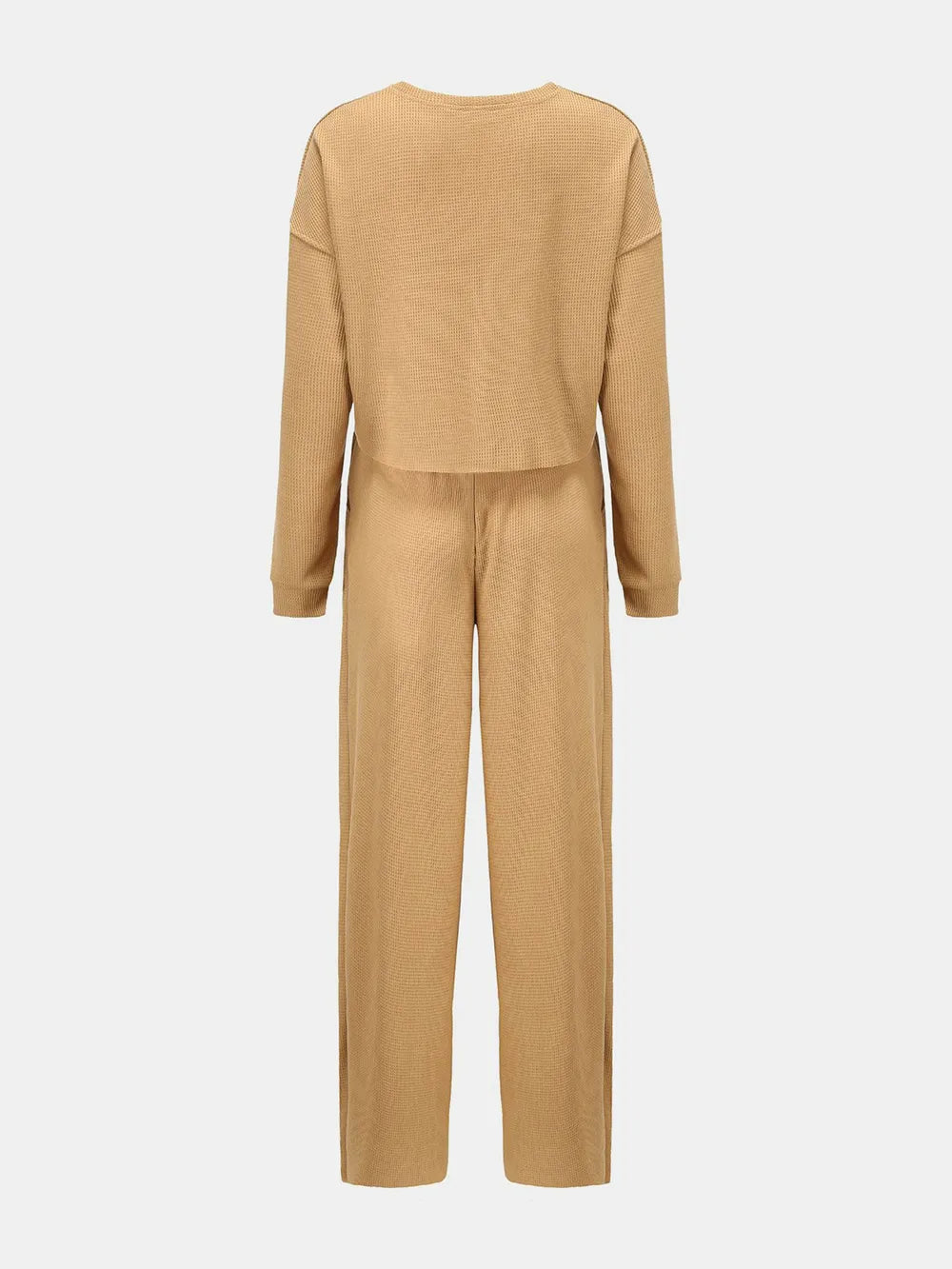 Waffle-knit Round Neck Top Pants Set (14)