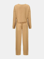 Waffle-knit Round Neck Top Pants Set (14)