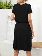 Round Neck Short Sleeve Slit Dress Pockets (12)