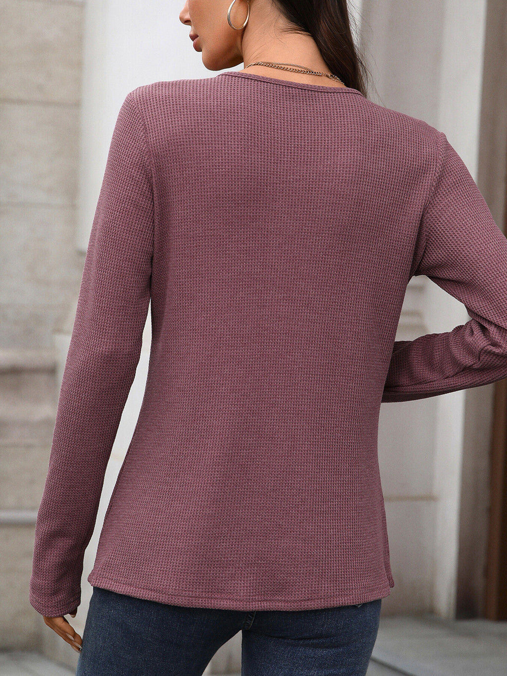 Waffle Knit Long Sleeve T-shirt (6)