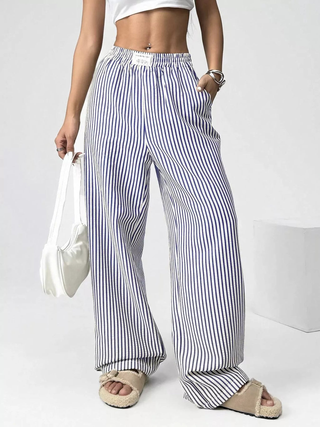 Striped High-waisted Wide Leg Pants