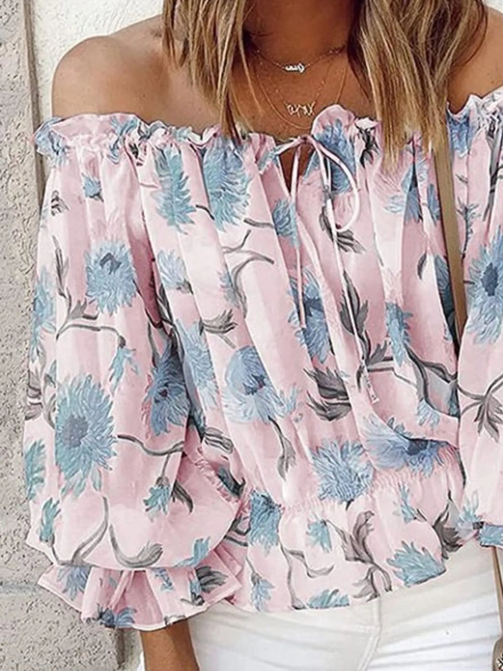 Off-shoulder Floral Print Blouse (6)