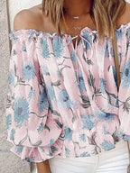 Off-shoulder Floral Print Blouse (6)