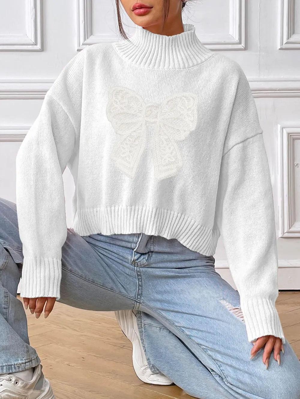 Bow Turtleneck Long Sleeve Sweater (12)