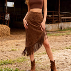 Irregular Hem Suede Midi Skirt photo 2