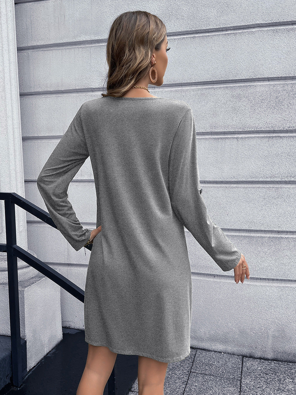 Button Down V-neck Mini Dress (8)
