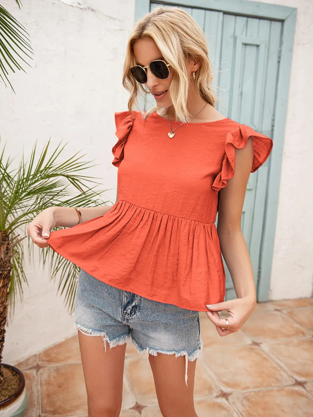 Lace Detail Round Neck Peplum T-shirt (3)