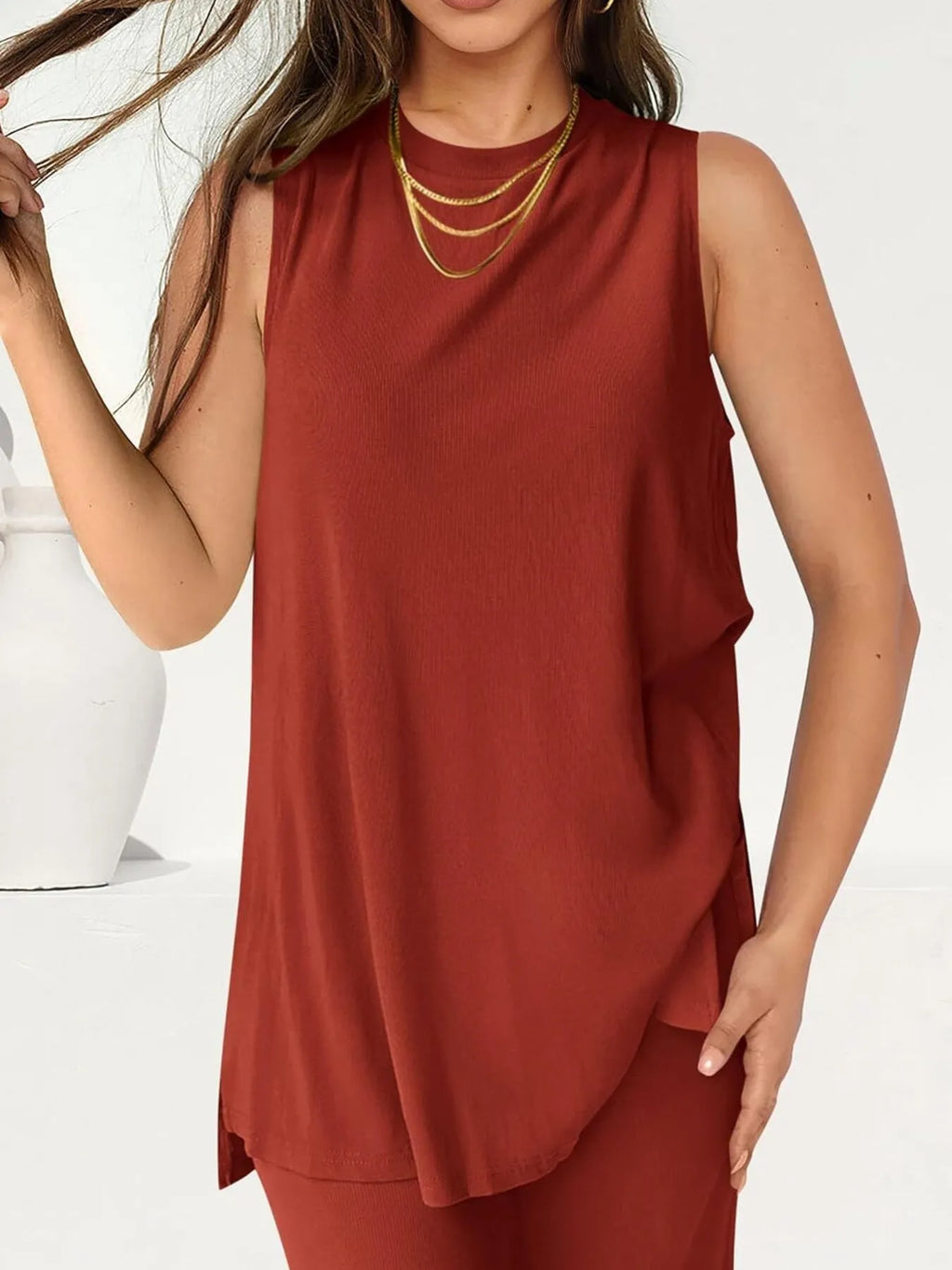 Round Neck Tank Pants Set (9)