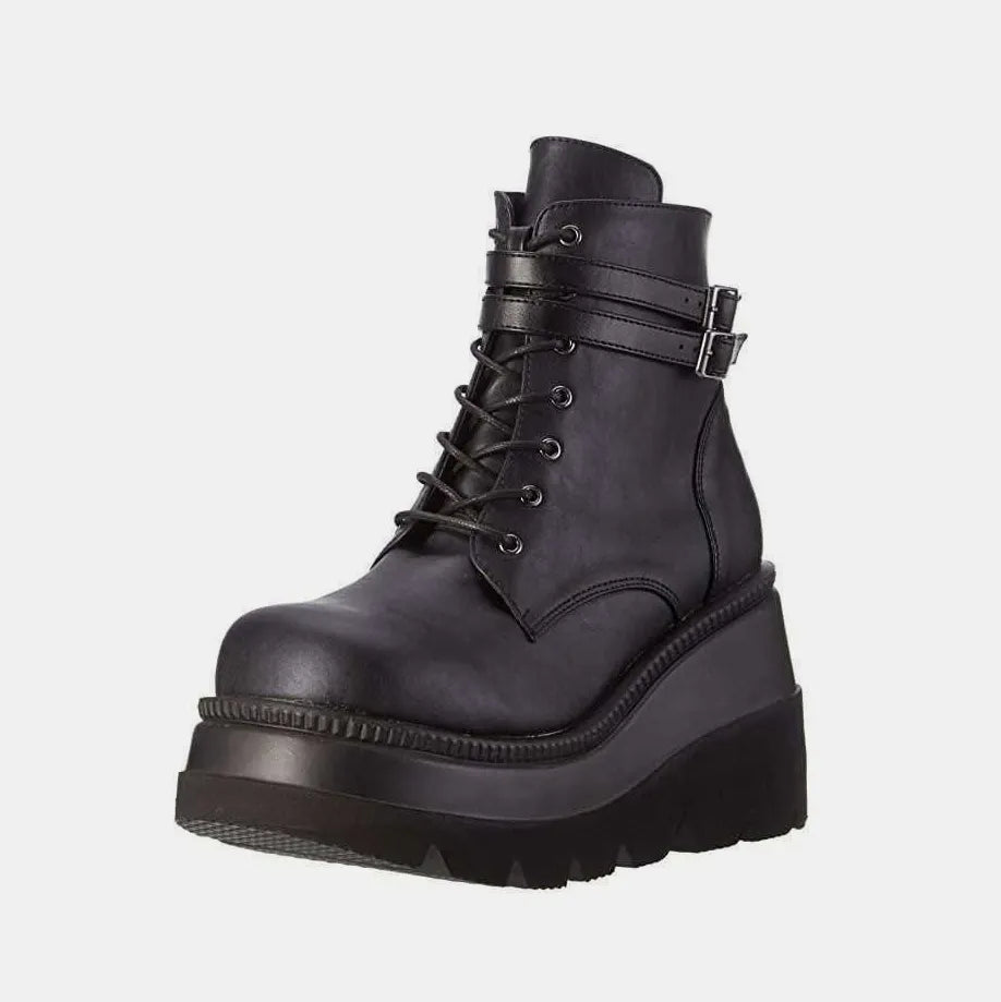 Pu Leather Lace-up Wedge Boots (5)
