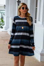 Striped Round Neck Long Sleeve Dress (11)