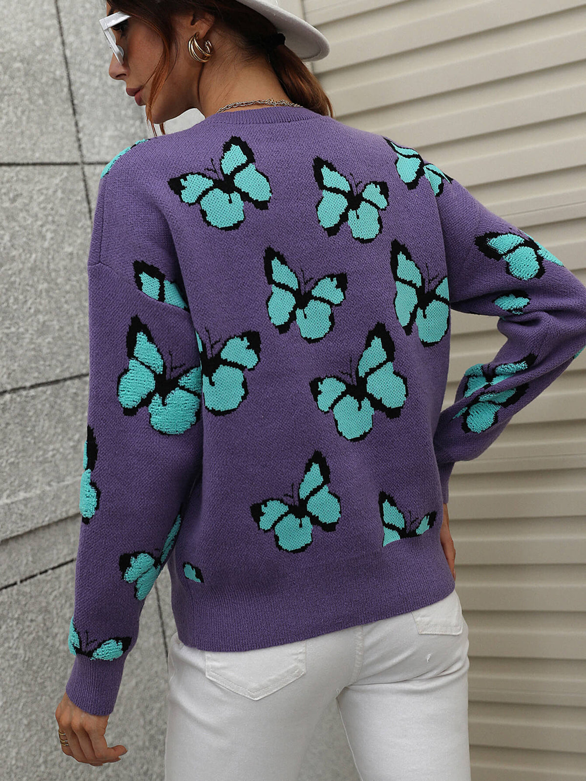 Butterfly Dropped Shoulder Crewneck Sweater (14)