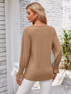 Smocked V-neck Long Sleeve Blouse (18)