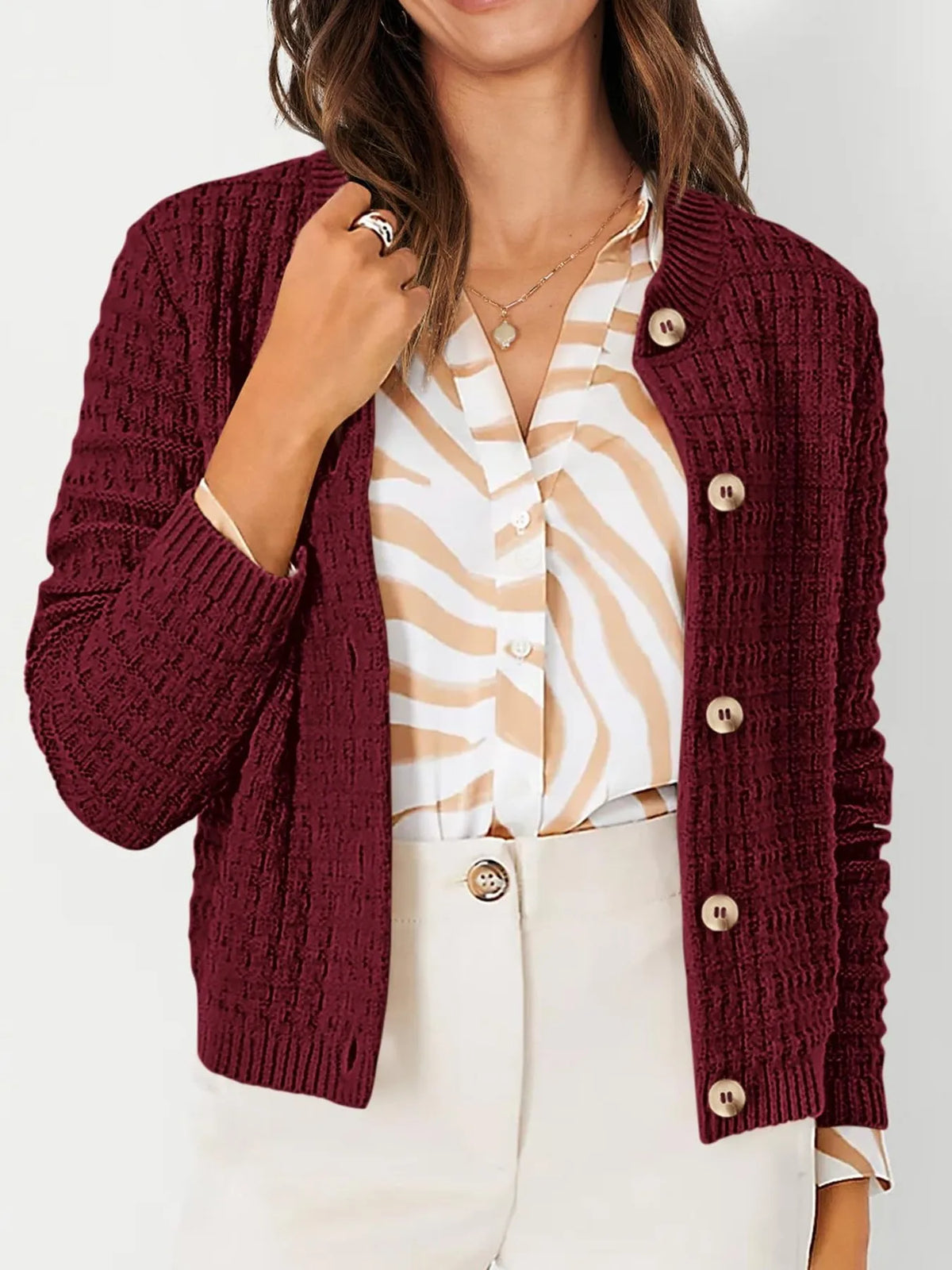 Textured Knit Button-front Cardigan (19)