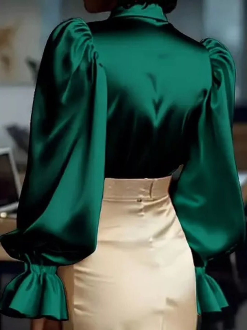 Satin Button Up Flounce Sleeve Shirt (6)