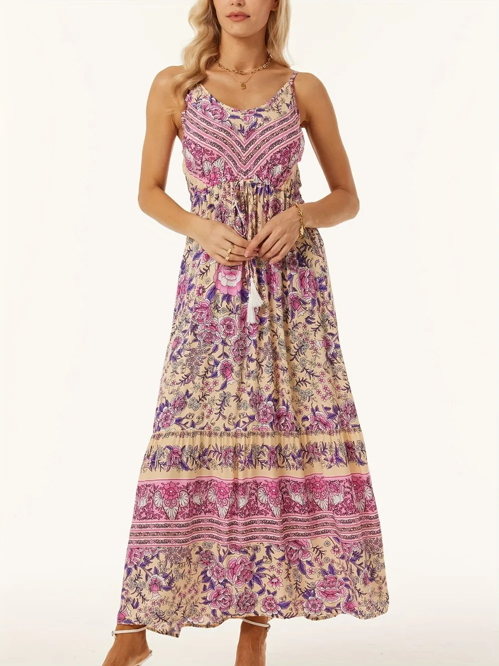 Printed Scoop Neck Midi Cami Dress (4)