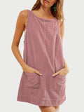 Round Neck Wide Strap Mini Dress Pockets (5)