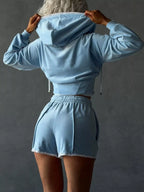 Zip Up Hooded Outerwear Shorts Set (6)