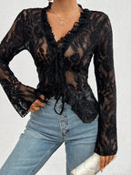 Tie Front Long Sleeve Lace Top (8)