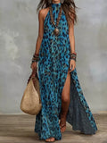 Leopard Print Sleeveless Maxi Dress Side Slit