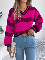 Contrast Striped V-neck Sweater (18)
