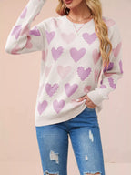 Heart Pattern Beaded Round Neck Sweater (5)