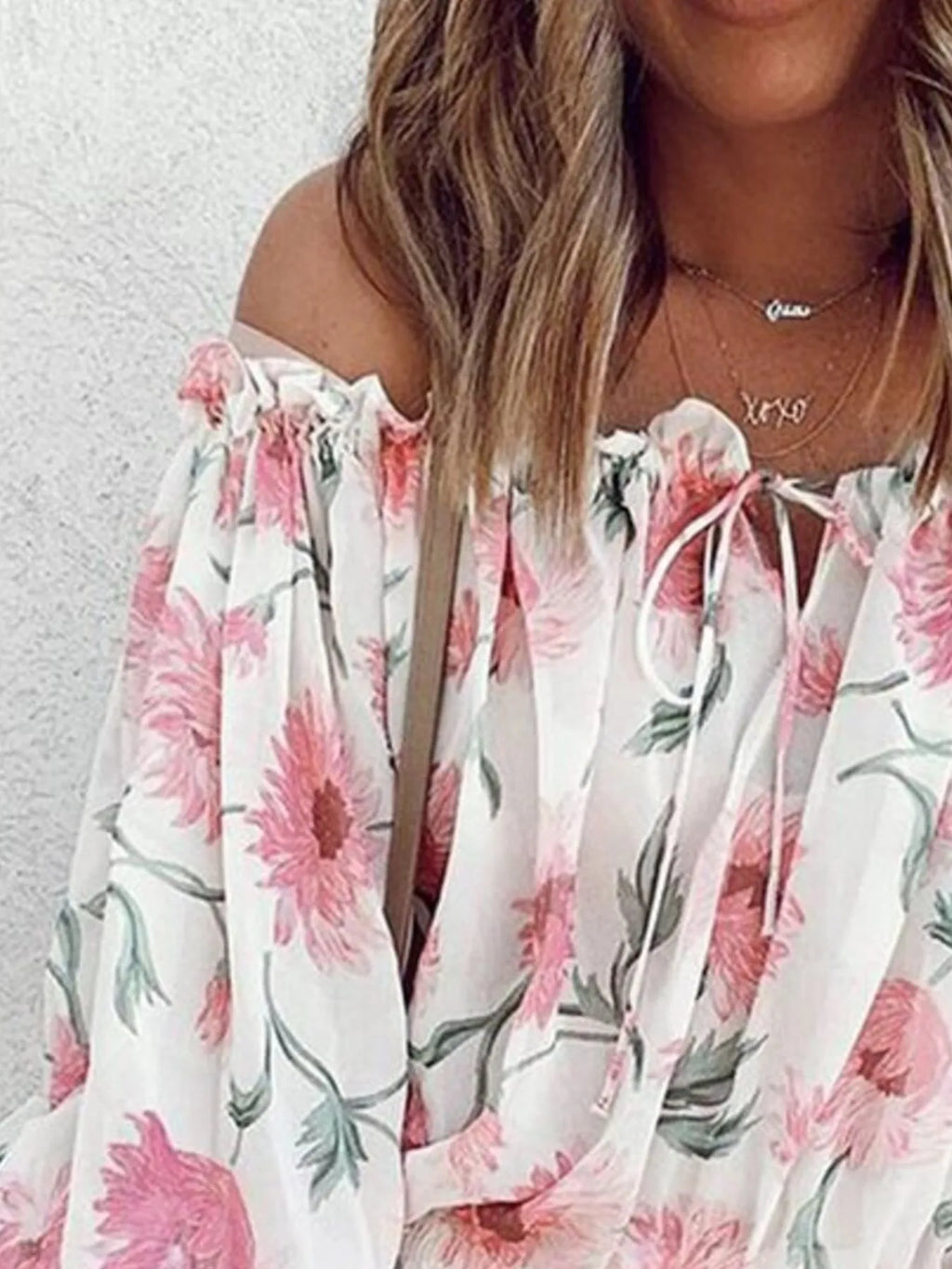 Off-shoulder Floral Print Blouse (8)