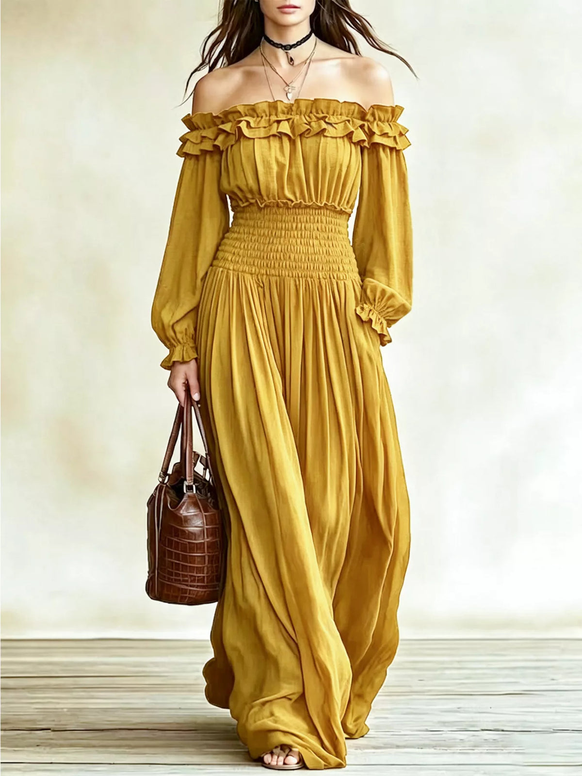 Full Size Off-shoulder Ruffled Maxi Dress Smocked Waist Plus (14)