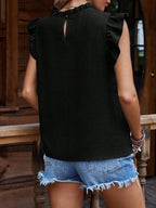 Frill Mock Neck Ruffled Cap Sleeve Blouse (2)