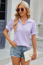 Eyelet Johnny Collar Short Sleeve Blouse (19)