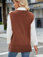 Side Slit V-neck Sweater Vest (4)