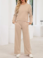Striped Round Neck Sweatshirt Pants Set (3)