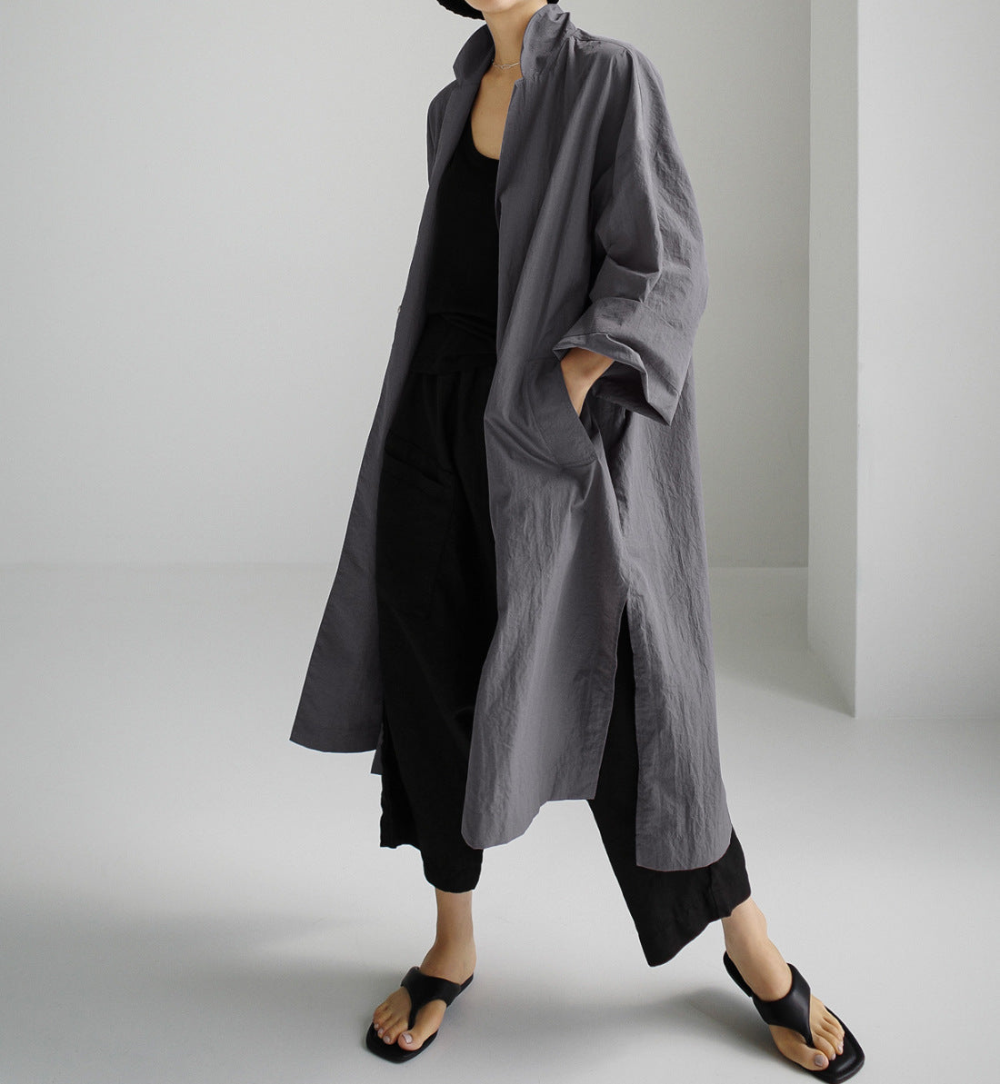 Shirt Dress Overknee Long Split Bf Cotton Linen Trench Coat variant CJYD189046001AZ|CJYD189046002BY|CJYD189046003CX|CJYD189046004DW