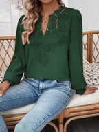 Lace Trim Long Sleeve Blouse (7)